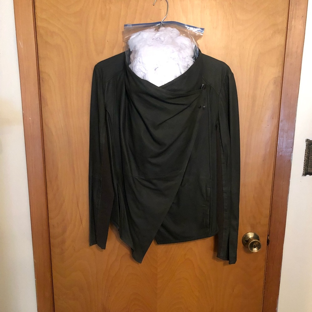 NWT Lamarque Olive Green Leather Draped Moto Jacket